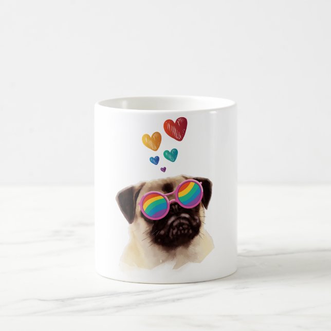 Pug Dog with Hearts Valentine's Day Coffee Mug (Center)