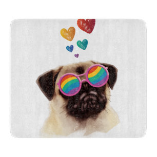 Pug Dog with Hearts Valentine's Day Cutting Board
