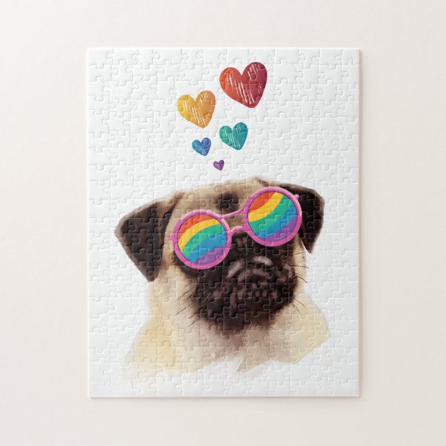 Pug Dog with Hearts Valentine's Day Jigsaw Puzzle (Vertical)