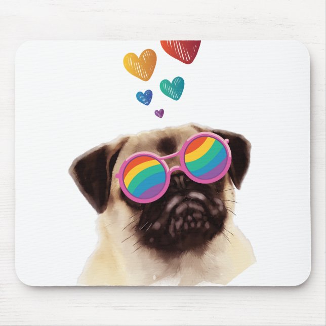 Pug Dog with Hearts Valentine's Day Mouse Mat (Front)