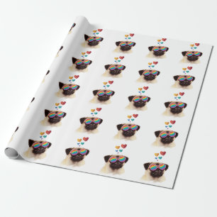 Pug Dog with Hearts Valentine's Day Wrapping Paper