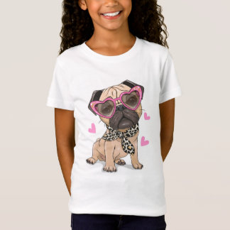 Pug dog with pink glasses and scarf Kid's T-Shirt