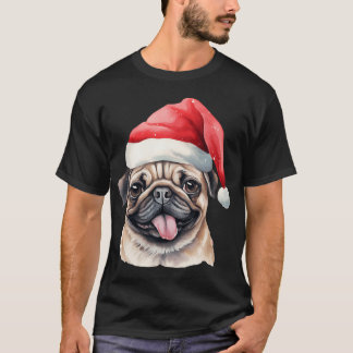 Pug dog with santa hat - Puppy with Christmas hat T-Shirt