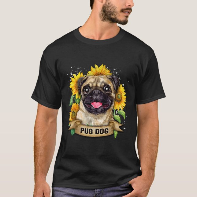 pug dog with Sun flowers Classic T-Shirt 757 (Front)