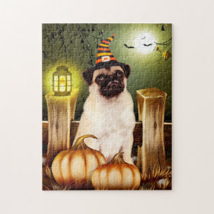 Pug Dog with Witch Hat Halloween  Jigsaw Puzzle