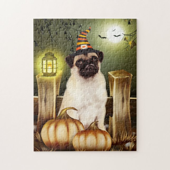 Pug Dog with Witch Hat Halloween  Jigsaw Puzzle (Vertical)