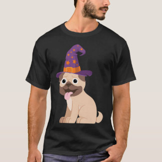 Pug Dog With Witch's Hat Halloween T-Shirt