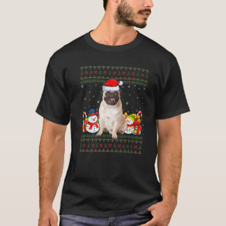 Pug Dog Xmas Decorations Lights Ugly Santa Pug Chr T-Shirt