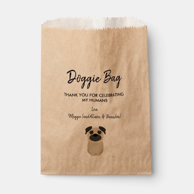 Pug Doggie Bag for Wedding, Doggy Treat Favour Bag (Front)