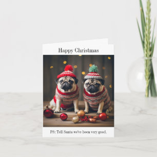 Pug Dogs Happy Christmas Card