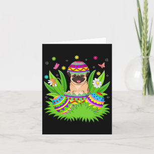 Pug Dogs Happy Easter Bunny Egg Hunt Pug Easter  Card