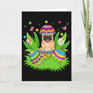 Pug Dogs Happy Easter Bunny Egg Hunt Pug Easter  Card