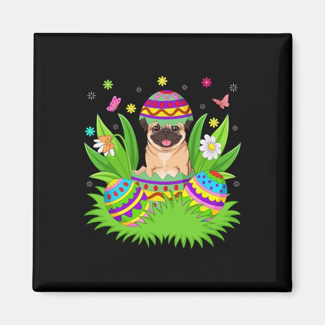 Pug Dogs Happy Easter Bunny Egg Hunt Pug Easter  Magnet (Front)