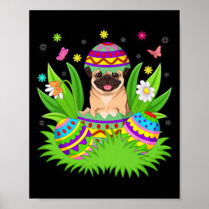 Pug Dogs Happy Easter Bunny Egg Hunt Pug Easter  Poster