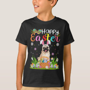 Pug Dogs Happy Easter Egg Hunt Bunny Ear Easter T-Shirt