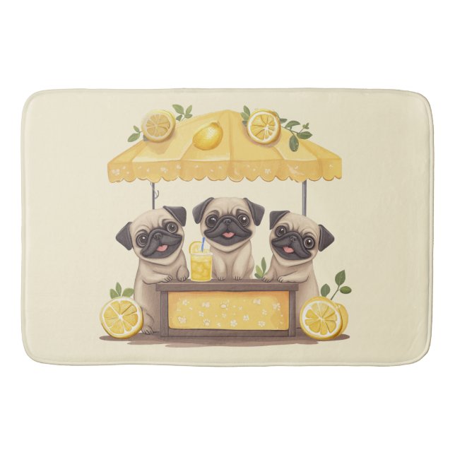 Pug Dogs Lemonade Stand Bath Mat (Front)