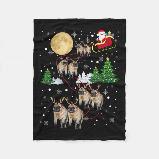 Pug Dogs Tree Christmas Sweater Xmas Pet Animal Do Fleece Blanket (Front)