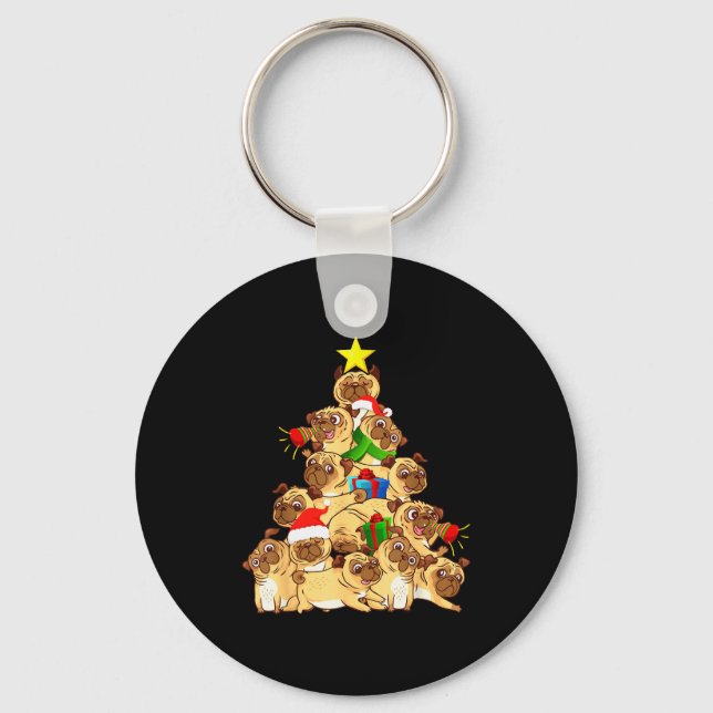 Pug Dogs Tree Christmas Sweater Xmas Pet Animal Do Key Ring (Front)