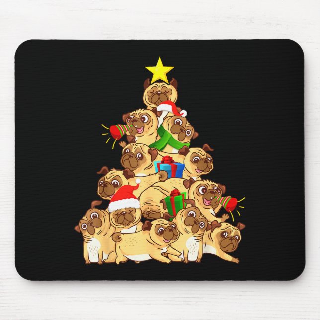 Pug Dogs Tree Christmas Sweater Xmas Pet Animal Do Mouse Mat (Front)