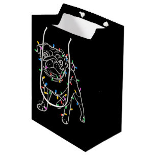 Pug Dogs Tree Christmas Sweater Xmas Pet Animal  Medium Gift Bag