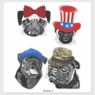 Pug Dogs Wearing Hats and a bow Original pet Art