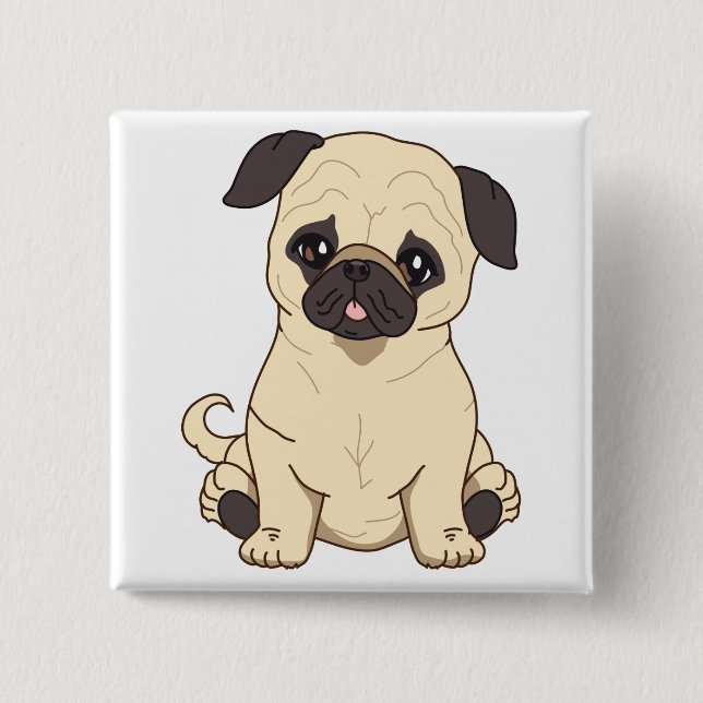 Pug Drawing By Pablo Fernandez Limited Edition 15 Cm Square Badge (Front)