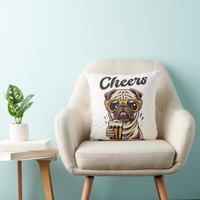 Pug Drinking Beer Meme  Cushion (Chair)