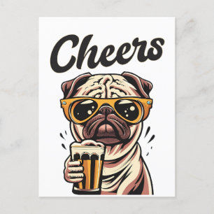 Pug Drinking Beer Meme  Postcard