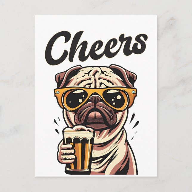 Pug Drinking Beer Meme  Postcard (Front)