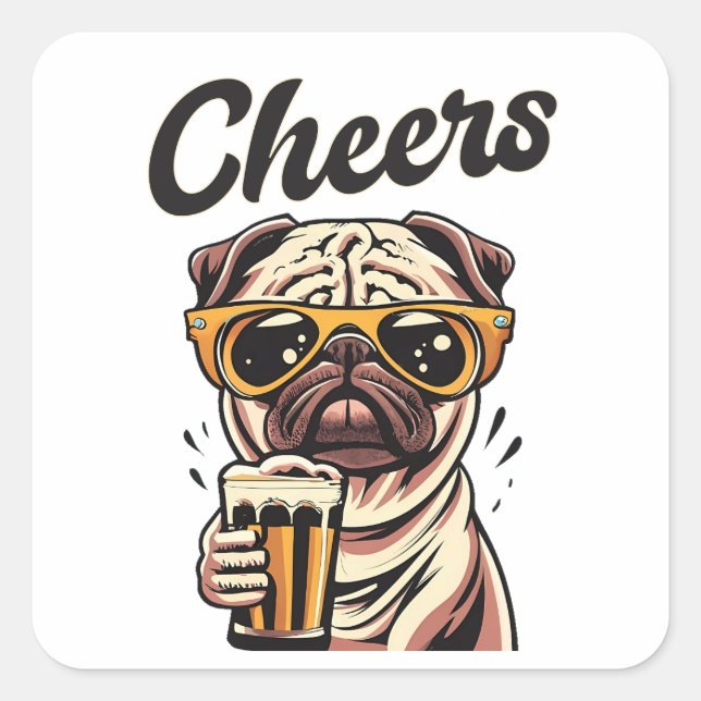 Pug Drinking Beer Meme  Square Sticker (Front)