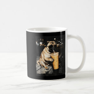 Pug drinking iced coffee cool dog glasses funny mug