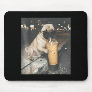 Pug drinking iced coffee funny animal meme dog pug mouse mat