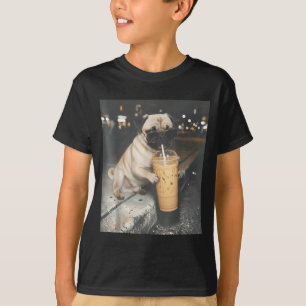 Pug drinking iced coffee funny animal meme dog pug T-Shirt