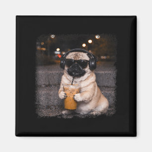 Pug drinking iced coffee lover humor funny dog mem magnet