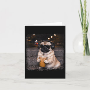 Pug drinking iced coffee lover humour funny dog me card