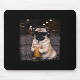 Pug drinking iced coffee lover humour funny dog me mouse mat