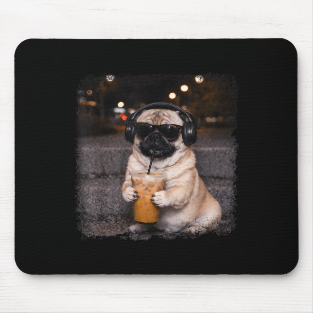 Pug drinking iced coffee lover humour funny dog me mouse mat (Front)