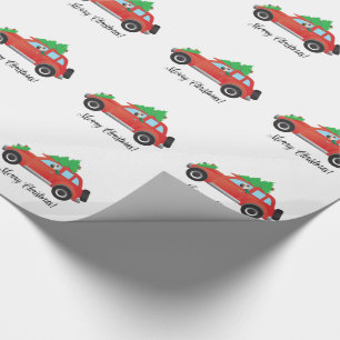 Pug Driving Car with Christmas Tree on Top Wrapping Paper