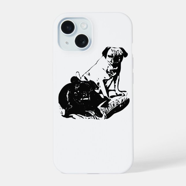 Pug Duo, Artistic Device iPhone 15 Case (Back)