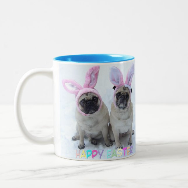 Pug Easter Bunny Two-Tone Coffee Mug (Left)