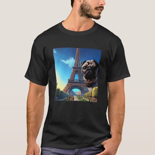 Pug  Eiffel Tower France Paris  Men Women Girls Do T-Shirt (Front)