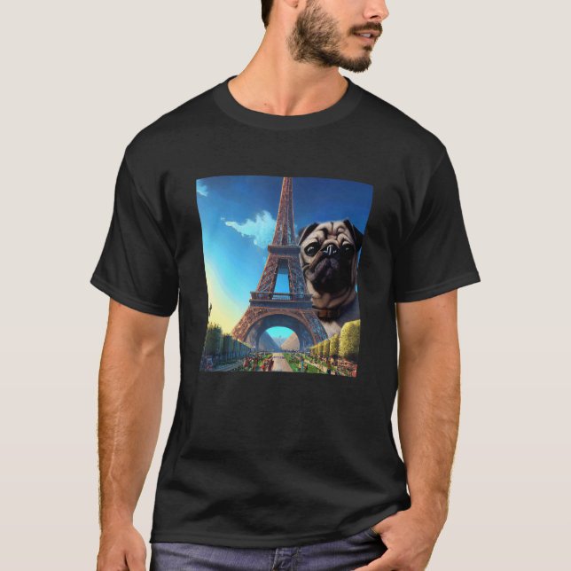 Pug  Eiffel Tower France Paris  Men Women Girls Do T-Shirt (Front)