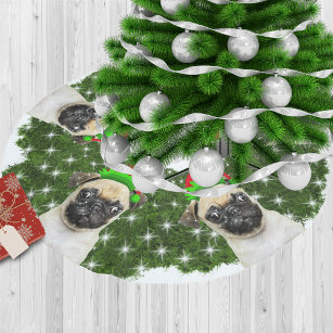 Pug Elves Christmas Wreath Brushed Polyester Tree Skirt
