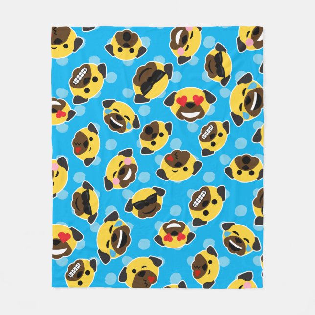 Pug Emoticon Emoji Pattern Love Laugh Kiss Cool Fleece Blanket (Front)