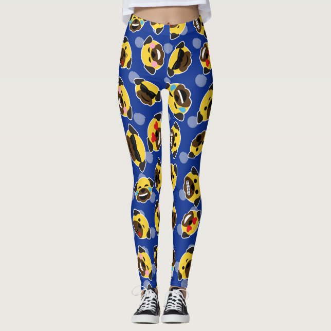 Pug Emoticons (Emojis) Love LOL Cool Kiss Tights (Front)