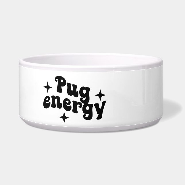 Pug Energy Ceramic Dog Bowl (Left)