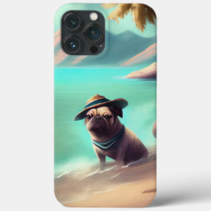 Pug enjoying on beach painting art iPhone 13 pro max case