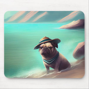 Pug enjoying on beach painting art mouse mat