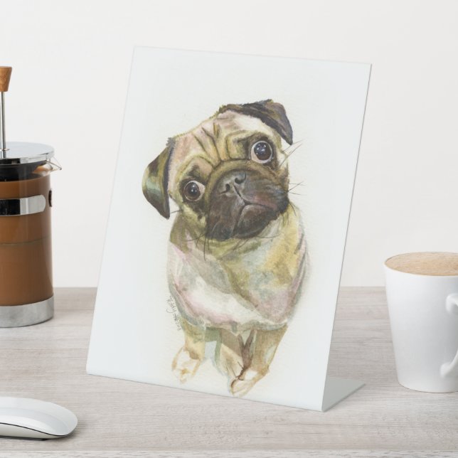 Pug Face Art Print | Cute Pug Dog Pedestal Sign (In SItu)