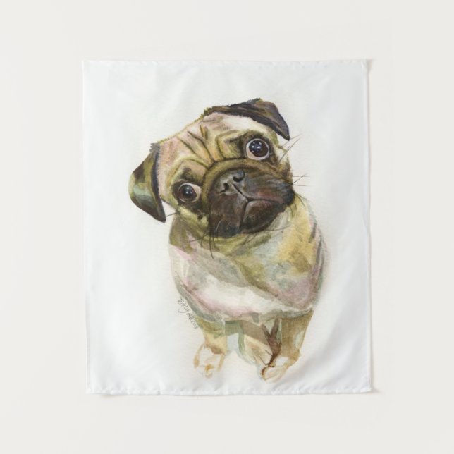 Pug Face Art Print | Cute Pug Dog Tapestry (Front)